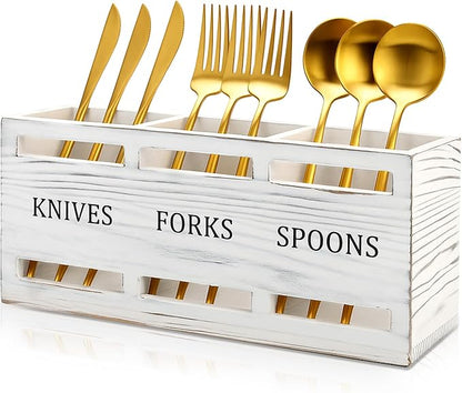 Farmhouse Wooden Utensil Caddy Party Cutlery Silverware Holder Small Wood by Ayiaren
