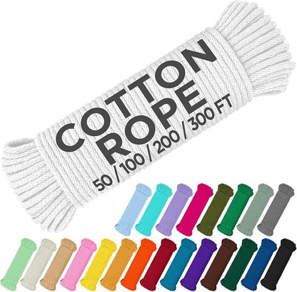 TECEUM Cotton Rope 3/16” – 200 FT – Strong All-Purpose Braided Rope – Natural by TECEUM