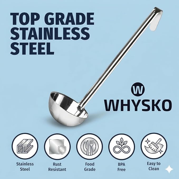 Whysko Soup Ladles Stainless Steel Multipack, 6 & 8 oz Metal Ladle Spoons - Image 4