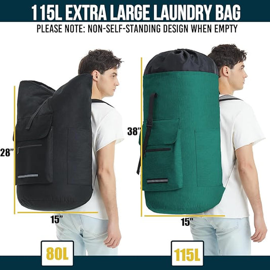 Laundry Backpack with Shoulder Straps，Laundry Bag Extra Large 115L，Laundry Backpack Heavy Duty with 4 Pockets, College Laundry Bags for Dorm Room， Sturdy Clothes Hamper Bags，Laundry Hamper Bag XXL