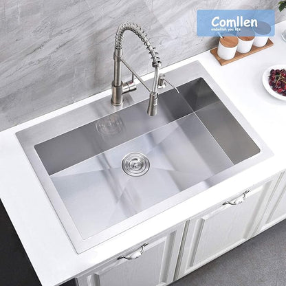 Comllen 28 Inch Drop in Kitchen Sink,28x18 Inch Top Mount 18 Gauge Stainless Steel Deep Kitchen Sinks,Brushed Nickel Single Bowl RV Laundry Utility Sink