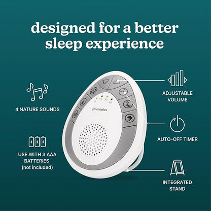 Homedics Rejuvenate Traveler White Noise Sound Machine, Portable Sound Machine with 4 Relaxing Sounds for Travel, Home, Nursery and Office, Auto Off Timer