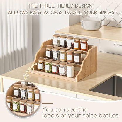 Tiered Spice Rack Organizer for Cabinet, Wooden Spice Rack for Countertop - Image 4