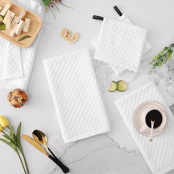 Fintale 100% Cotton Kitchen Towels and Dishcloths Set, 12 x 12 & 15 x 25 Inches - Image 7