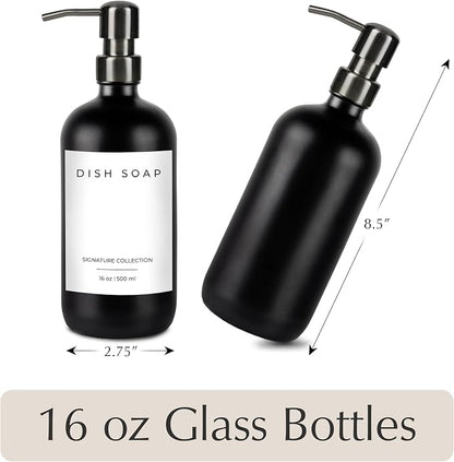 Emerson Essentials Glass Soap Bottle Dispensers, 2 Pack, Stainless-Steel Pumps - Image 2