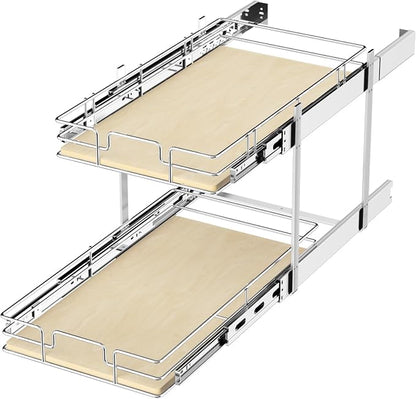 ROOMTEC 2 Tier Individual Pull Out Cabinet Organizer 16½"W x 21½"D, Slide Out by ROOMTEC
