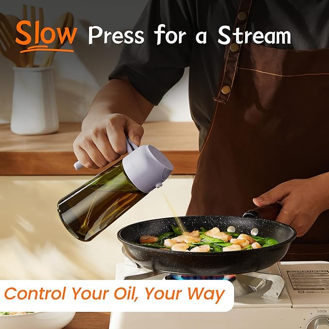 TrendPlain - Original 16oz/470ml Olive Oil Dispenser Bottle for Kitchen Gadgets and Air Fryer Accessories - Olive Oil Sprayer for Cooking w/Stickers - Lilac