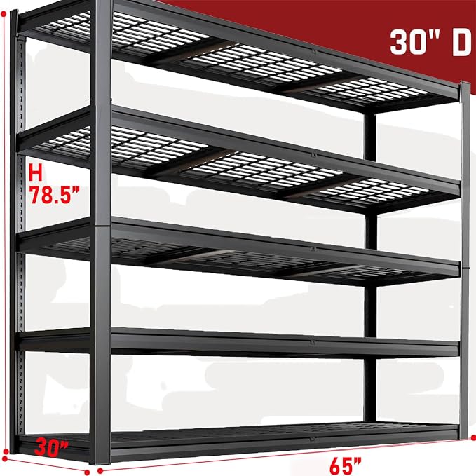 65" W Garage Shelving Heavy Duty, 5 Tier Garage Shelves, Commercial Metal Shelf - Image 2