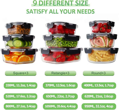 HOMBERKING 18 Piece Glass Food Storage Containers - Image 3