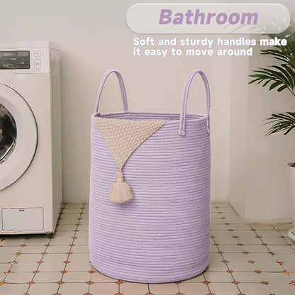 Large Woven Laundry Basket Hamper, 60L Cotton Rope Storage Bin - Image 5