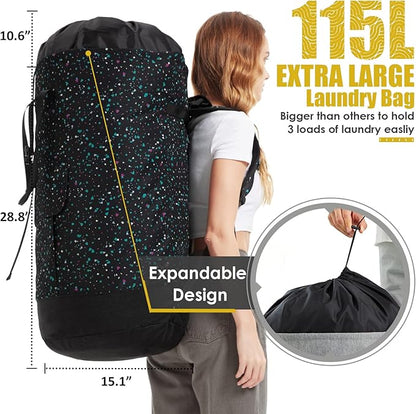 College Laundry Bag, 115L Extra Large Laundry Backpack with Shoulder Straps, Heavy Duty Backpack Laundry Bag, Large Laundromat Bag, Dorm Laundry Bags for Travel, Laundromat, Apartment, Beach, Camping