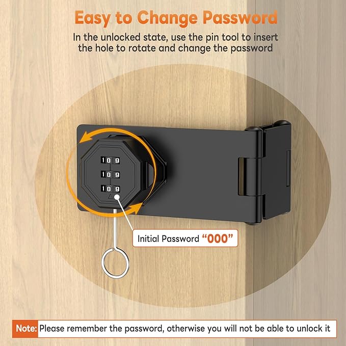 90 Degree 3-Digit Combination Cabinet Lock, Zinc Alloy Keyless Folding Hasp Lock Latch, Password Security Rotary Door Latch for Office File Cabinet, Drawer, Locker, Cupboard (2, Black)