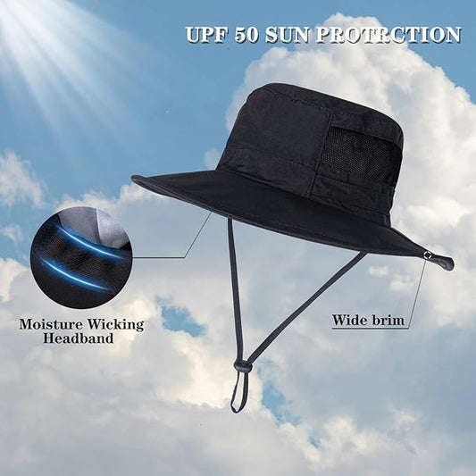 Sun Hat for Men/Women, UPF 50+ Fishing Hat,Waterproof Wide Brim Bucket Hat Foldable Boonie Hat for Hiking Garden Safari Beach