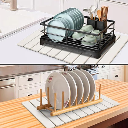 Large Stone Dish Drying Mat for Kitchen Counter, Collapsible Quick Drying Dish - Image 6