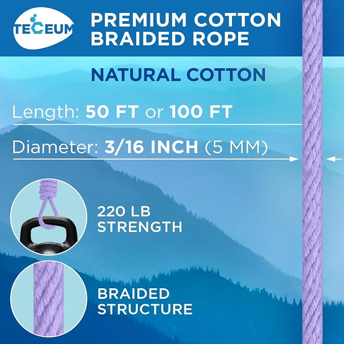 TECEUM Cotton Rope 3/16” – 100 FT – Strong All-Purpose Braided Rope – Natural - Image 8