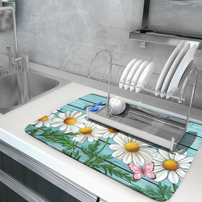 Spring Summer Daisy Flowers Dish Drying Mat - Image 5