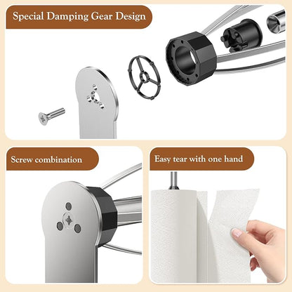 Paper Towel Holder Under Cabinet + Towel Robe Hooks, Single Hand Operable Under - Image 8