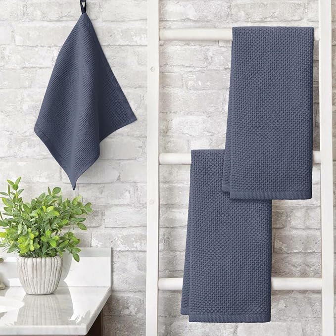 Artoid Mode 100% Cotton White Dark Grey Waffle Weave Kitchen Dish Cloths - Image 3
