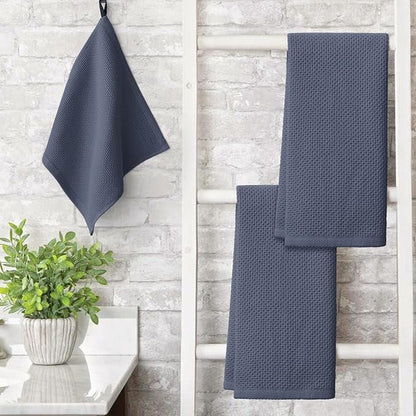 Artoid Mode 100% Cotton Beige Dark Grey Waffle Weave Kitchen Dish Cloths - Image 3