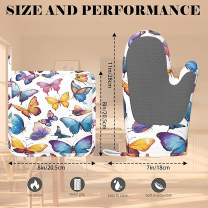Colorful Butterflies Heat-Resistant Oven Mitts and Pot Holder Kitchen Non-Slip - Image 3