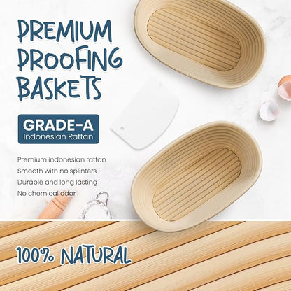 Rorecay Banneton Bread Proofing Baskets Set of 2, 10 Inch Oval Cane Sourdough - Image 3