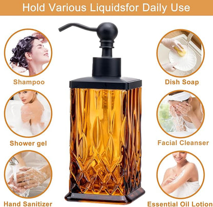 10Oz Amber Glass Soap Dispenser, Heavy Glass & Leak-Proof Rust-Resistant Pump - Image 4
