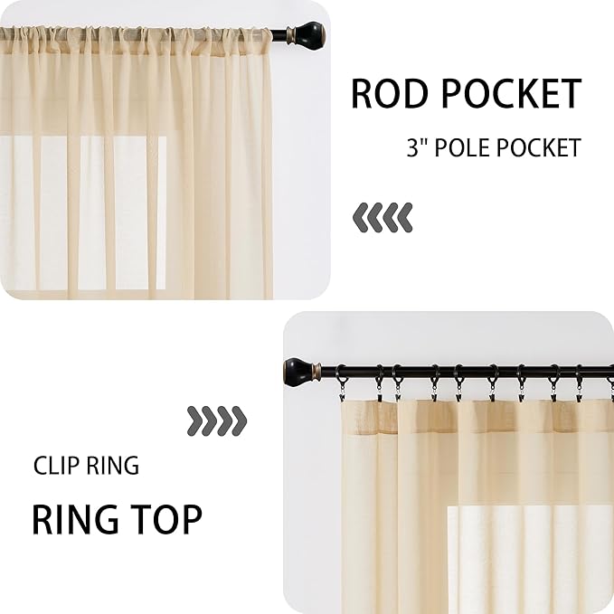 Tollpiz Sheer Door Curtains Closet Linen Textured Curtain Sheers Doorway Light - Image 5