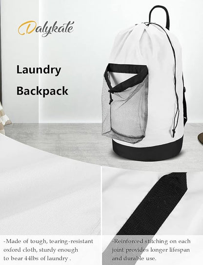 Dalykate Backpack Laundry Bag, Laundry Backpack with Shoulder Straps and Mesh Pocket Durable Nylon Clothes Hamper Bag with Drawstring Closure for College, Travel, Laundromat, Apartment