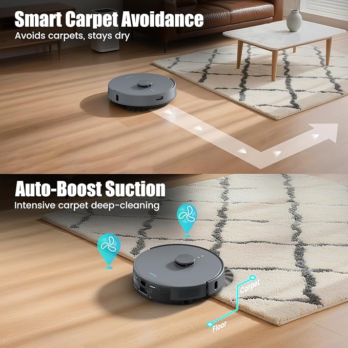 AIRROBO T25+ Robot Vacuum and Mop Combo, 5500Pa Suction, Pet Area Smart Boost - Image 4