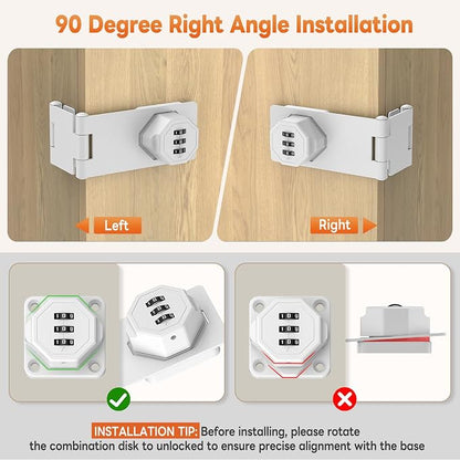 90 Degree 3-Digit Combination Cabinet Lock, Zinc Alloy Keyless Folding Hasp - Image 3