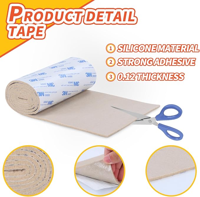 Felt Furniture Pads, Non Slip Self Adhesive Cuttable Felt Tape White Heavy Duty - Image 6