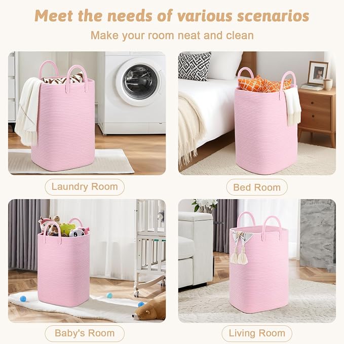 Laundry Basket, Woven Cotton Rope Laundry Hamper, 80L Versatile Storage - Image 5