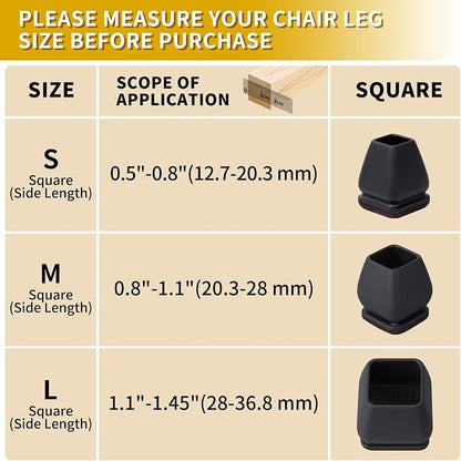 Ezprotekt 24 Pcs Square Silicone Chair Leg Floor Protectors, Felt Furniture - Image 3