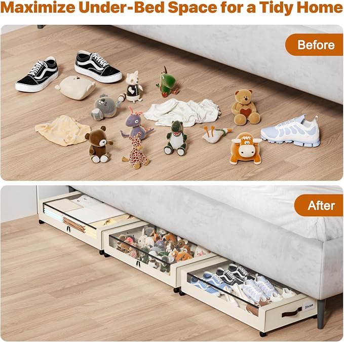 Under Bed Storage with Wheels, XXL 60L Under Bed Storage Containers with Clear - Image 6