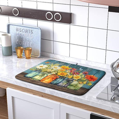 Daisy Dish Drying Mat for Kitchen Counter 16x18 Inch Rustic Vintage Flower - Image 5