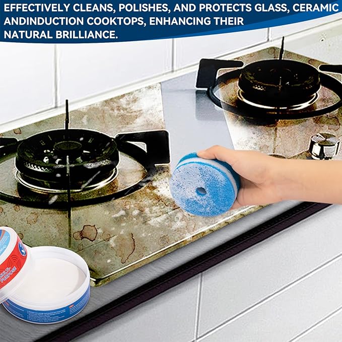 Cooktop Cleaner Paste, Easily Remove Burned-On Food, Grease and Watermarks, Leaving Your Glass Cook Top Sparkling, 2-Pack – 10 oz Bottles