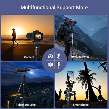 Camera Tripod, 68" / 174cm Lightweight Travel Monopod with 360°Ball Head Payload 15 lbs, Adjustable Height from 17" to 68" Professional Stand for DSLR Camera Shooting