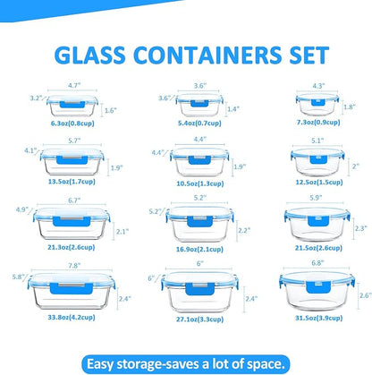 KOMUEE 24 Pieces Glass Food Storage Containers Set, Glass Meal Prep Containers - Image 2
