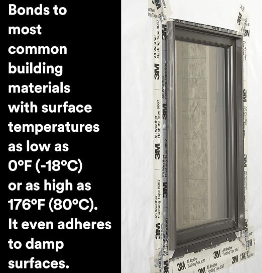 3M All Weather Flashing Tape 8067, 6 in x 75 ft, 1 Roll, Adhesive Backed Split Liner, Prevents Moisture Intrusion, Waterproof Flashing Seals Doors, Windows, Openings in Wood Frame Construction