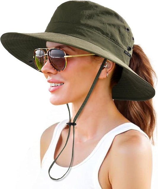 FURTALK Sun Hats for Women with Ponytail Hole Wide Brim Beach Bucket Hat UPF 50+ Fishing Hiking Outdoor Hats
