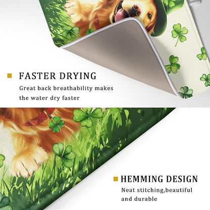 St Patrick's Day Dog Dish Drying Mat 18x24 inch Green Shamrock Dishes Pad - Image 3