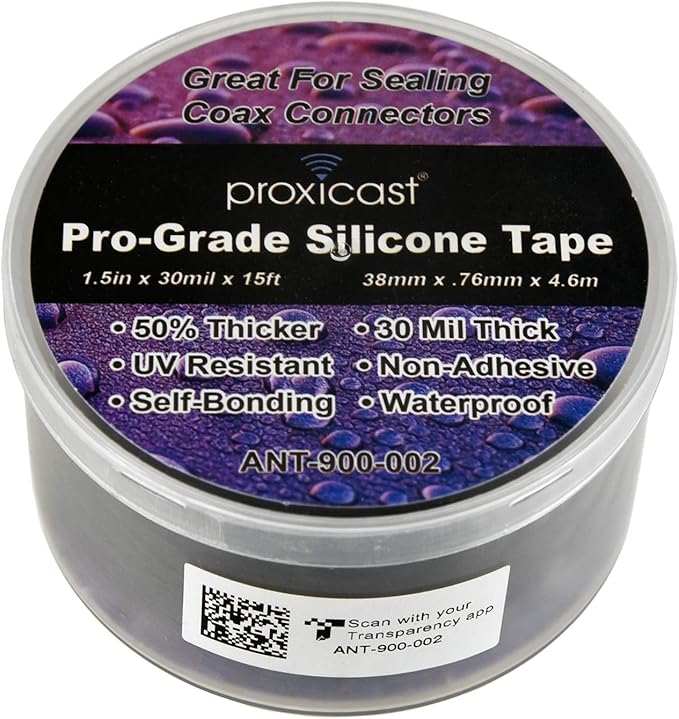 Proxicast Pro-Grade Extra Strong 30mil Weatherproof Self-Fusing Silicone Rubber Sealing Tape for Outdoor Antenna Coax & Electrical Cables, Hose/Pipe Leaks & Emergency Repairs (1.5" x 15' roll) - Grey