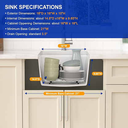 Dcolora 18 Inch Wet Bar Sink Granite Composite White Undermount Small Kitchen Sink Single Bowl With Workstation #DC-GU0001WS