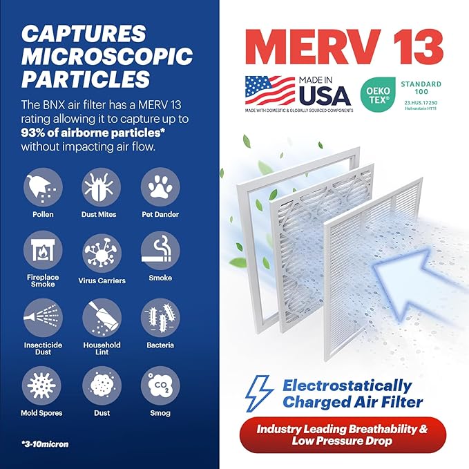 BNX TruFilter 14x18x1 MERV 13 AC Furnace Air Filter - Image 3