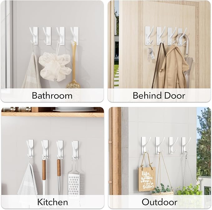 White Self Adhesive Coat Hooks for Hanging, Heavy Duty Stainless Double Wall - Image 7