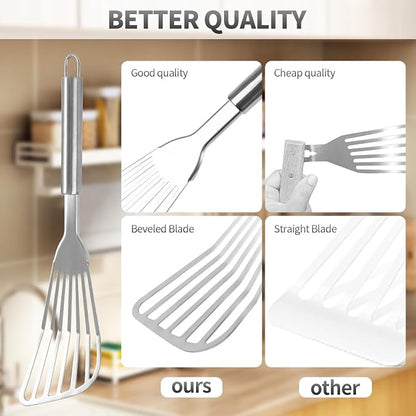 2Pack Fish Spatula Stainless Steel, Premium Fish Turner Spatula, Flexible - Image 6