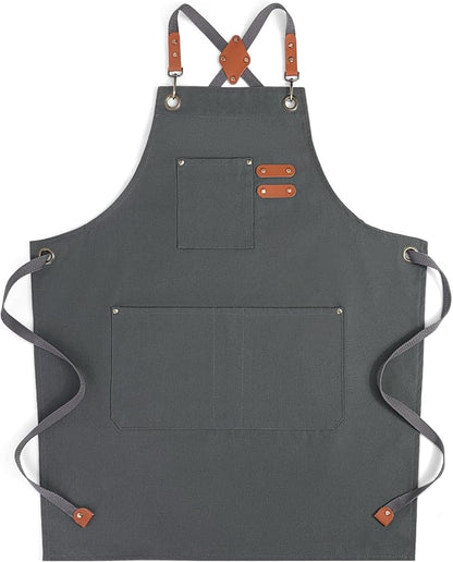 Chef Aprons for Men Women with Large Pockets, Cotton Canvas Water Repellent by Cardkiss