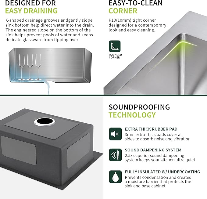 25-Inch Drop-In Kitchen Sink, SINKVINE 25" x 18" Stainless Steel Indoor and Outdoor Sink, Top Mount Large Deep Single Bowl Sink for Laundry Room, with Drain Strainer, Bottom Grid, Roll-up Drying Unit