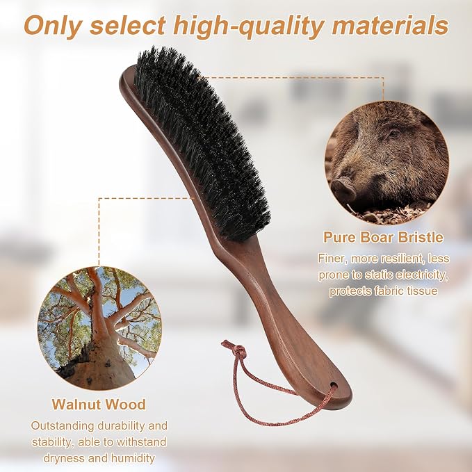 Wood Felt Brush, Large Black Walnut Wood Handle Boar Bristle Lint Brush - Image 4