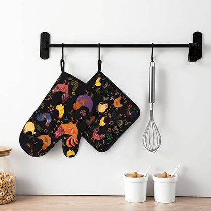 Chicken Silicone Oven Mitts Pan Mats Set of 2, Heat Resistant Gloves Potholder - Image 6